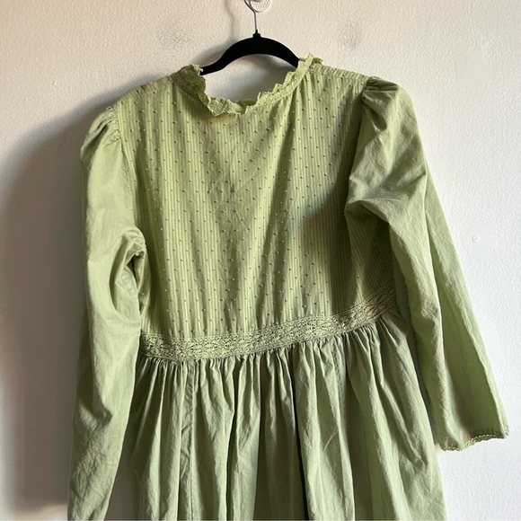April Cornell Sz XS Green Dainty Long Sleeves Cotton Cottagecore Max Dress - Picture 7 of 13